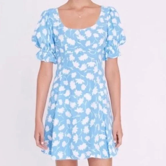 Faithfull the Brand | Dresses | Agathe Layla Faithfull The Brand Light Blue  Daisy Print Puff Sleeve Mini Dress | Poshmark